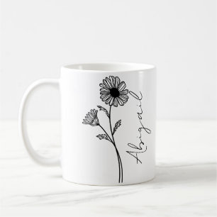 Mug Nom élégant de script Fleur de naissance du mois d