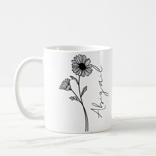 Mug Nom élégant de script Fleur de naissance du mois d (Gauche)