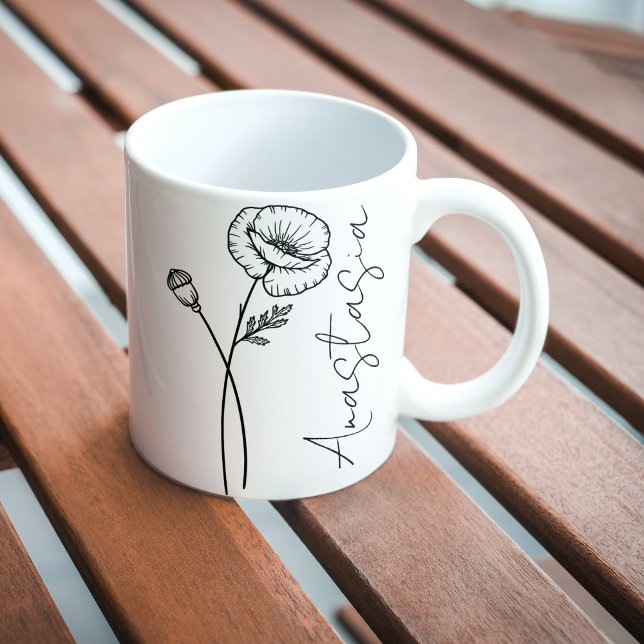 Mug Nom élégant de script Poppy Fleur de naissance d'a (Créateur téléchargé)