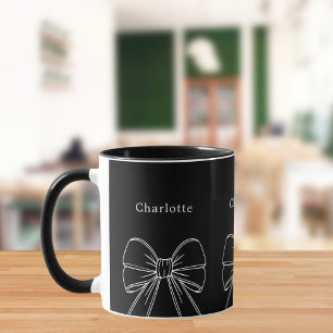 Mug Nom élégant noir blanc avec ruban