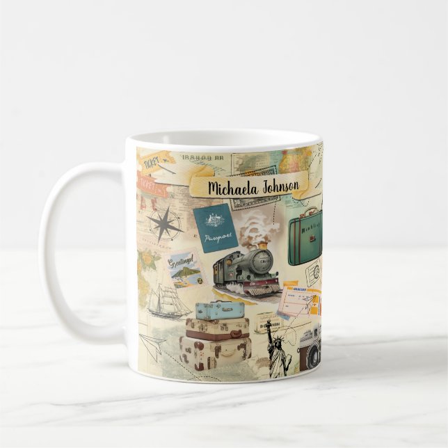 Mug Nom et devis du Vintage voyage (Gauche)