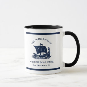 Mug Nom et logo du bateau Nautique moderne
