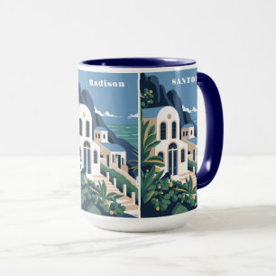 Mug Nom et texte personnalisés Santorin Grèce