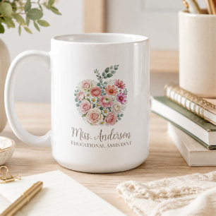 Mug Nom et titre de l'enseignant personnalisés Fleur d