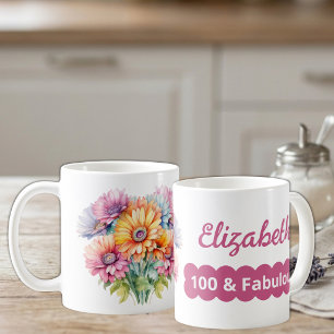 Mug nom fleurs gerbera roses 100e anniversaire