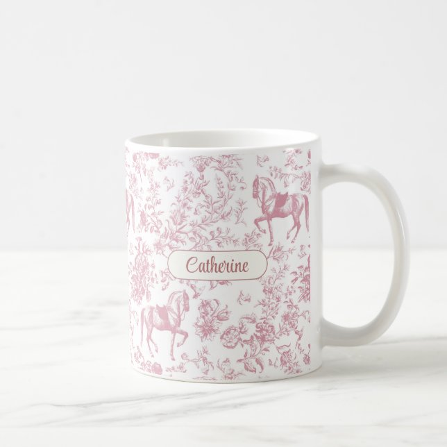 Mug Nom Floral Toile Équestre Rose Élégant (Droite)