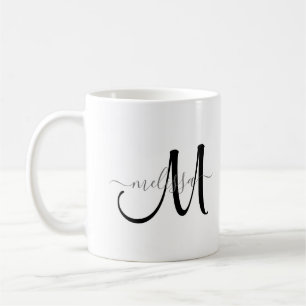 Mug Nom gris monogramme noir simple sur blanc
