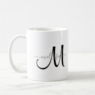 Mug Nom gris monogramme noir simple sur blanc