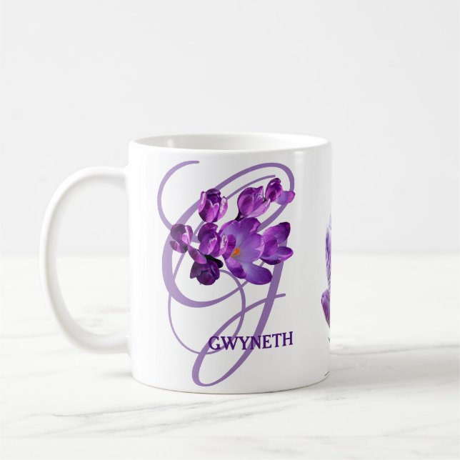 Mug Nom Gwyneth personnalisable boho fleuri violet (Gauche)