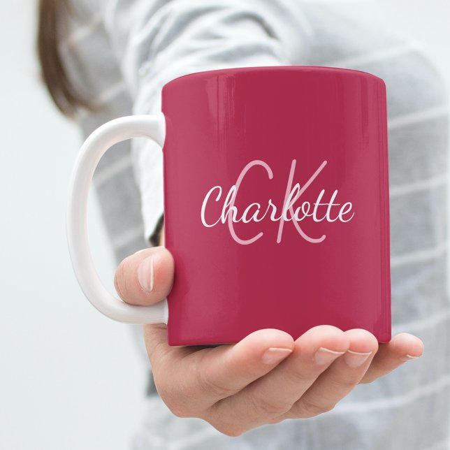 Mug Nom initial du monogramme magenta (Créateur téléchargé)