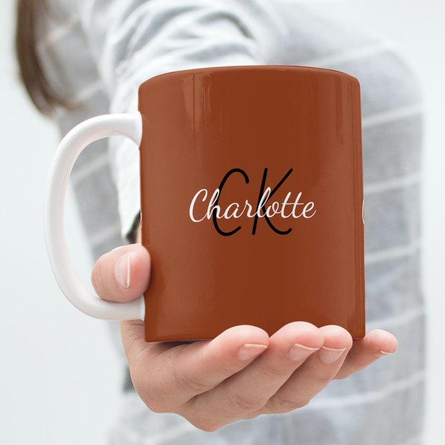 Mug Nom initial du monogramme orange brûlé (Créateur téléchargé)