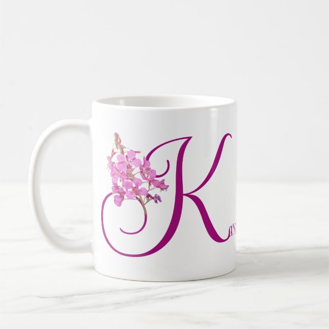 Mug Nom Karen personnalisable monogramme joli fleur ro (Gauche)