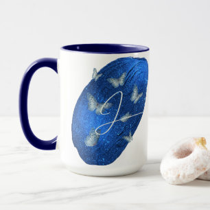 Mug Nom Lettre J Monogram Royal Blue Butterflies