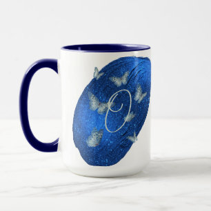 Mug Nom Lettre O Monogramme Royal Blue Butterflies