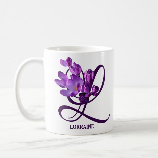 Mug Nom Lorraine personnalisable joli crocus violet (Gauche)