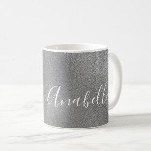 Mug Nom manuscrit personnalisé argent gris parties sci