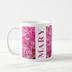 Mug Nom "Marie", Jolie Hydrangée rose florale