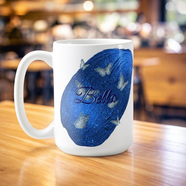 Mug Nom Modern Shining Royal Blue avec des papillons (Créateur téléchargé)