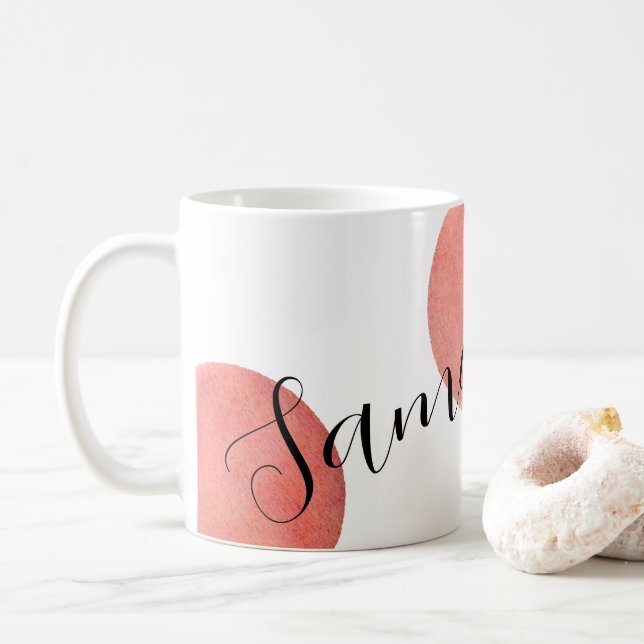 Mug Nom moderne Grand Rose or Aquarelle Pois (Avec donut)