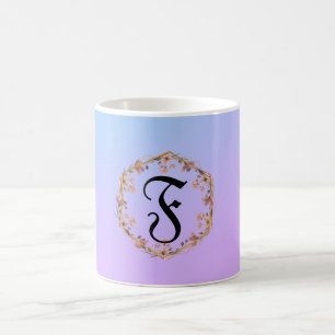 Mug Nom monogramme de dégradé floral turquoise de luxe