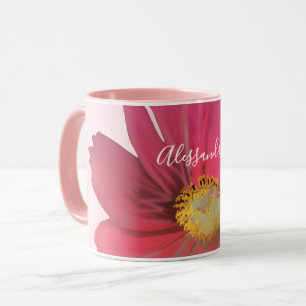 Mug Nom Monogramme Floral Rouge Fleur Sauvage Rose Pâl