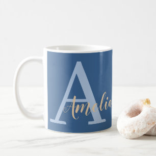 Mug Nom monogramme minimal bleu
