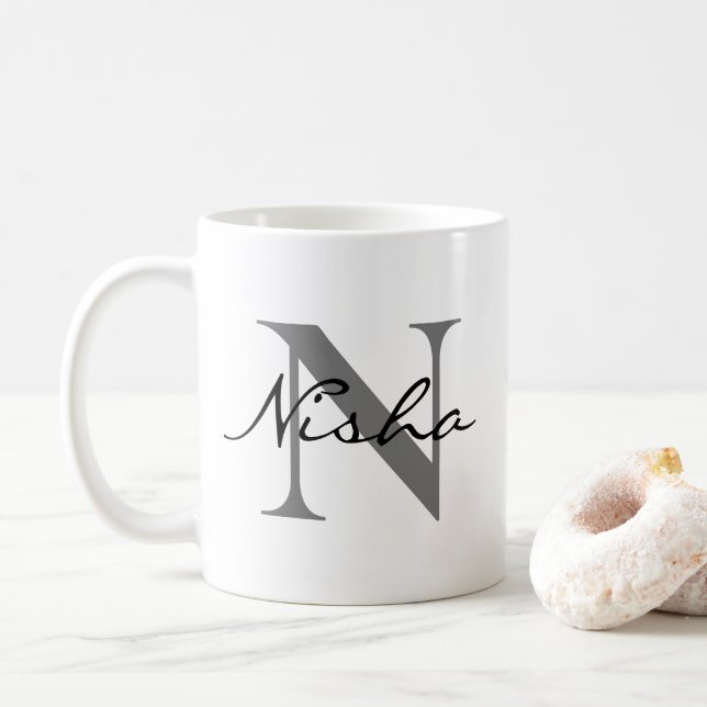 Mug Nom Monogramme Noir Gris (Avec donut)
