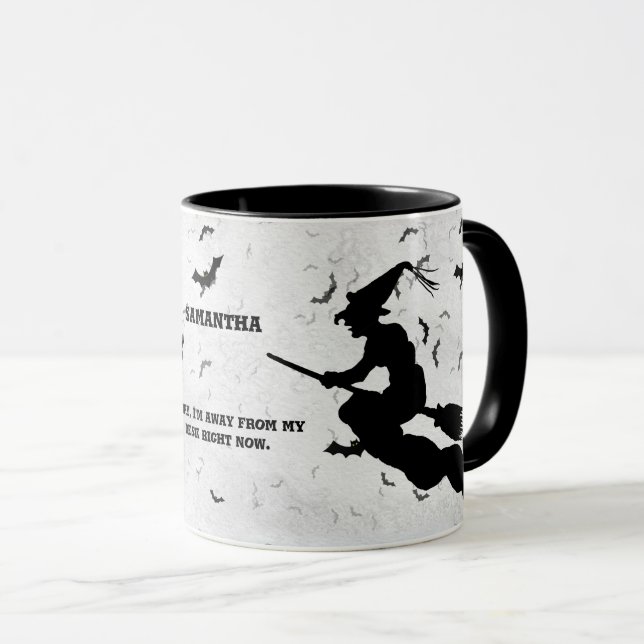 Mug Nom & Msg.  Sorcière Halloween - Noir & Blanc (Devant droit)