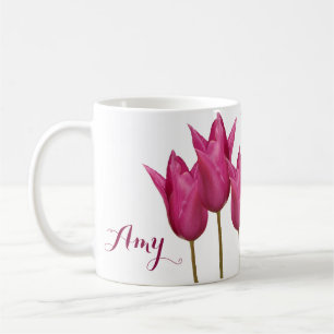 Mug Nom personnalisable Amy jolie tulips rose floral
