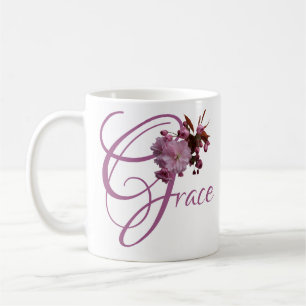 Mug Nom personnalisable Grace rose cerisier boho fleur