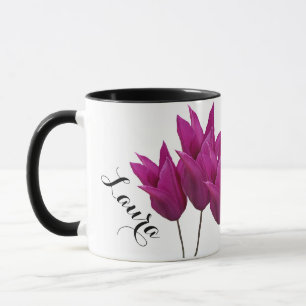 Mug Nom personnalisable Laura jolie tulipes roses flor
