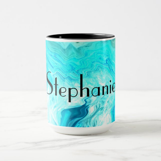 Mug Nom personnalisé Agate Minéral Géode Art Noir Bleu (Centre)