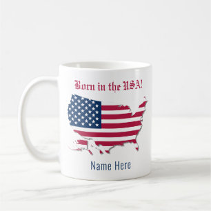 Mug Nom personnalisé Amérique Carte du drapeau Né aux 