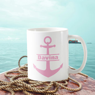 Mug Nom personnalisé Ancre rose marine