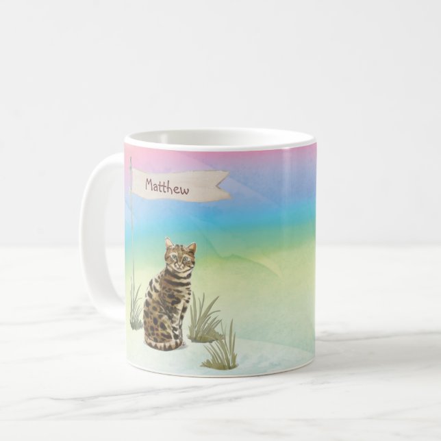 Mug Nom personnalisé Animal de chat Bengale (Devant gauche)