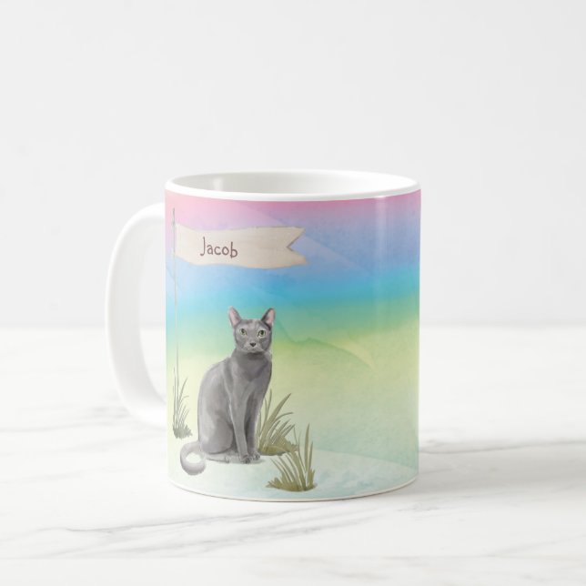 Mug Nom personnalisé Animal de chat russe bleu (Devant gauche)