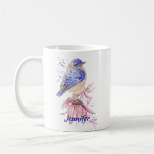 Mug Nom personnalisé Aquarelle Bluebird Garden Oiseau 