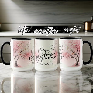 Mug Nom personnalisé Aquarelle rose Joyeux Anniversair