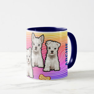 Mug Nom personnalisé arc-en-ciel et chiots Mug. Café M