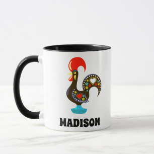 Mug Nom personnalisé Barcelos Portuos Rooster Noir
