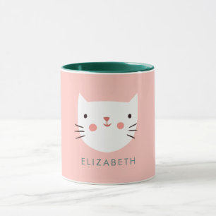 Mug Nom personnalisé blanc Cute de chat