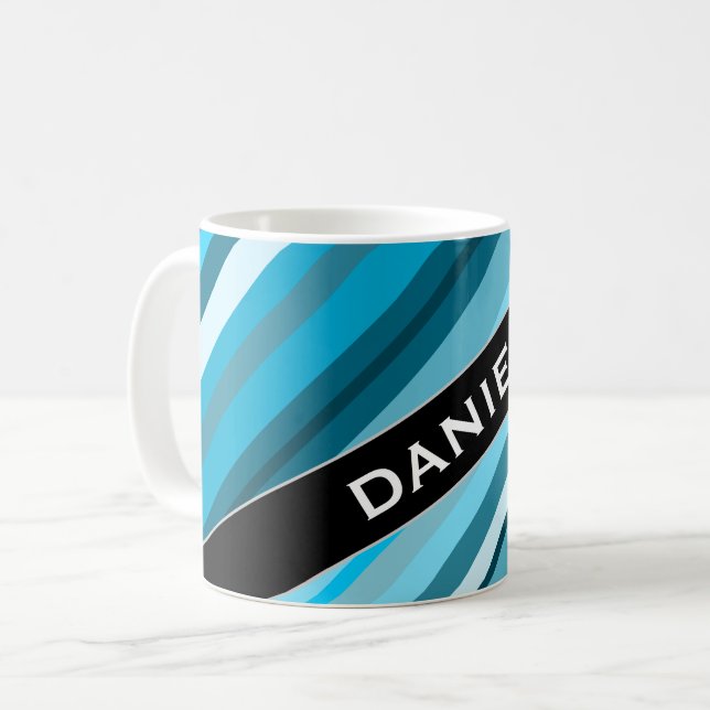 Mug Nom personnalisé; Bleu d'inspiration océanique/Tur (Devant gauche)