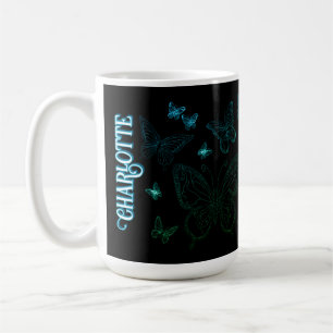 Mug Nom personnalisé Blue Green Butterfly Cadeau pour
