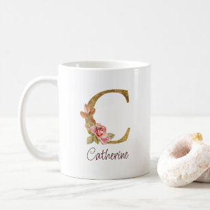 Mug Nom personnalisé Blush Rose Gold Foncé Lettre C