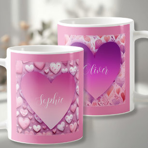 Mug Nom personnalisé Bouteille de café au coeur rose