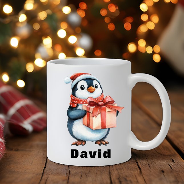 Mug Nom personnalisé cadeau de pingouin de Noël (Custom Name Christmas Penguin Gift Coffee Mug)