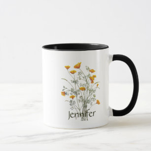 Mug Nom personnalisé California Poppy Wild Flower Art