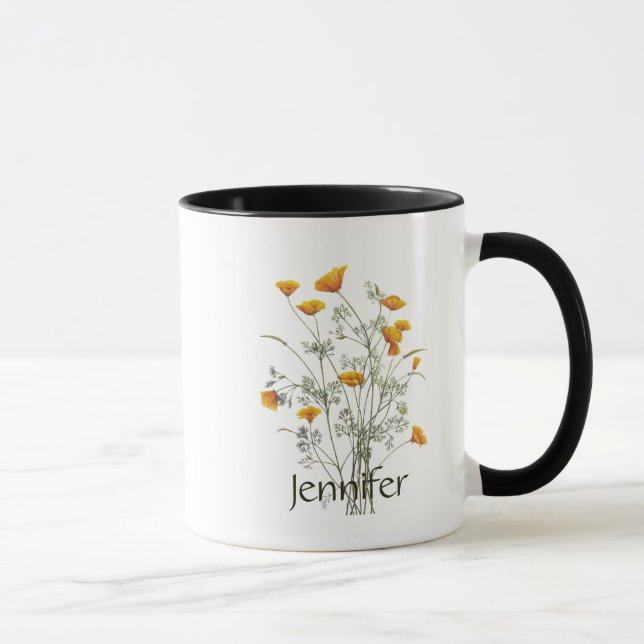 Mug Nom personnalisé California Poppy Wild Flower Art (Droite)