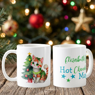 Mug Nom personnalisé chat vert bleu chocolat chaud