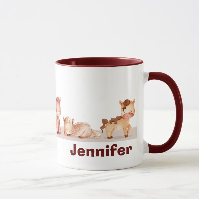 Mug Nom personnalisé Chevaux mignons Aquarelle Animal  (Droite)